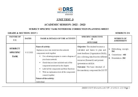 DS - SST vel tech - UNIT TEST - ACADEMIC SESSION: 2022 – 2023 SUBJECT ...