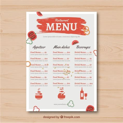 Red and white restaurant menu template | Free Vector
