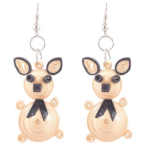 Kaagitham Cream colored teddy bear quilled paper jewelry earring for ...