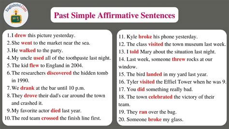 Past Tense Examples Sentences 的图像结果