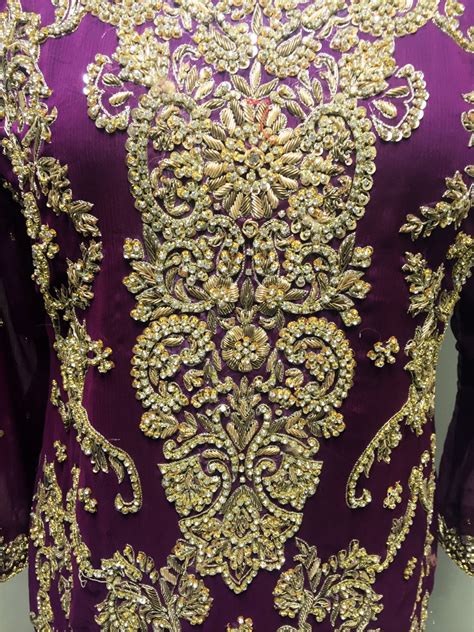 Buy Pakistani Dress- Wine Chiffon Straight Shirt With Gold Han ...