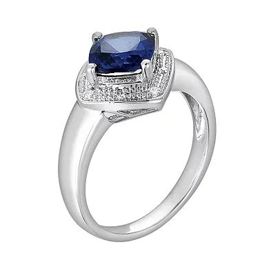 Oro Leoni Sterling Silver Lab-Created Sapphire and Diamond Accent Ring