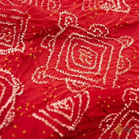 Orange-Red Pure Georgette Banarasi Handloom Bandhani Dupatta - Tilfi