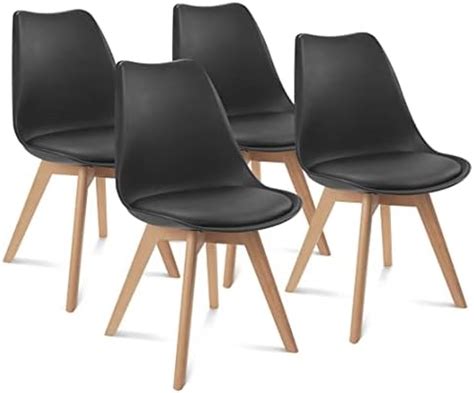 My Art Design - Set of 4 Scandinavian Black Chairs with Padded & Solid ...