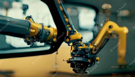 Robotic arms work on a car in a factory, an example of industrial AI