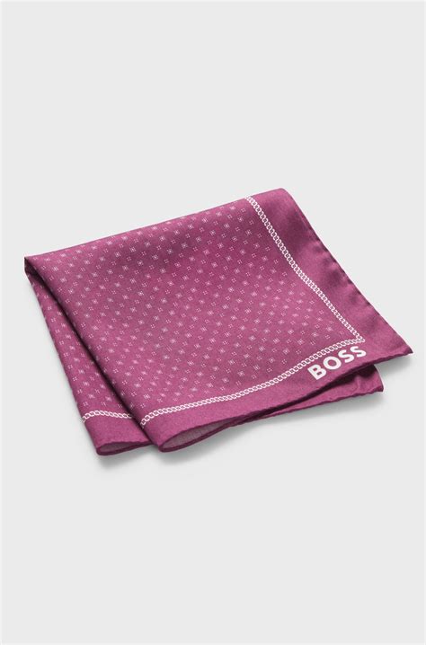 BOSS - Logo pocket square with printed border - Dark pink