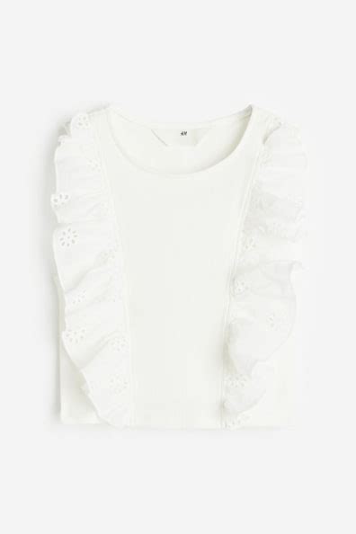 Flounce-trimmed vest top - White - Kids | H&M IN