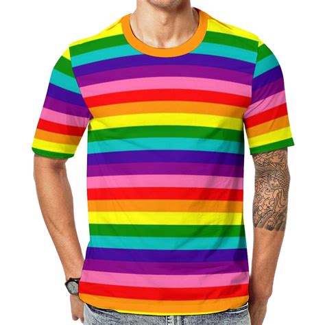 T Shirt For Men Rainbow Pride Flag LGBT Colorful Stripes Men Novelty ...