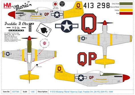 P-51D Mustang "Marie" flown by Capt. Freddie Ohr, 2th FS, 52th FG, 1944