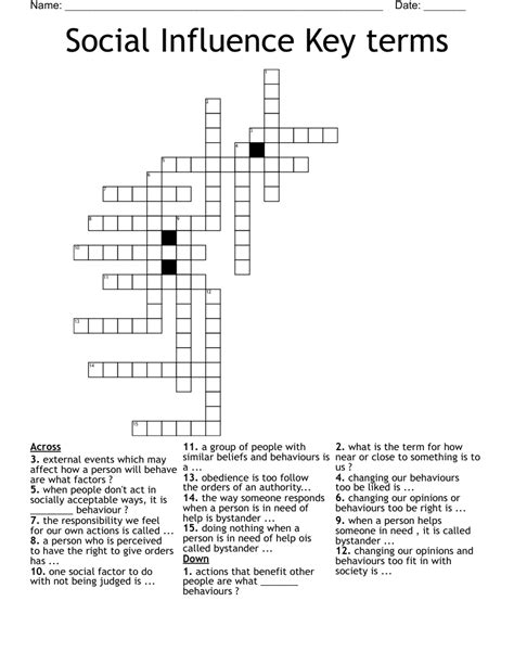 Social Influence Key terms Crossword - WordMint