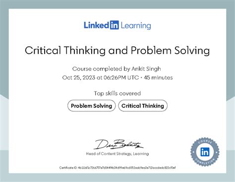 Certificate Of Completion Critical Thinking and Problem Solving ...