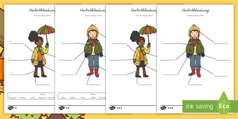 Herbst Kleidung zum Beschriften Arbeitsblätter: Unterschiedliche