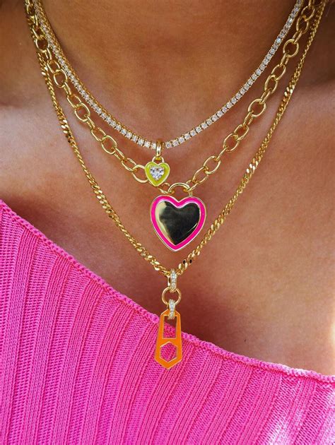 1pc New Colorful Pink Cubic Zirconia Love Necklace For Women Titanium ...