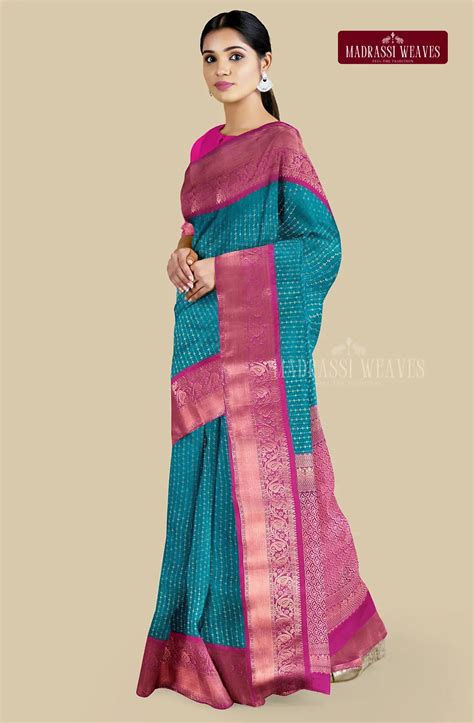 Kanchi Semi Silk Vaira Oosi Saree - Blue – Madrassi Weaves