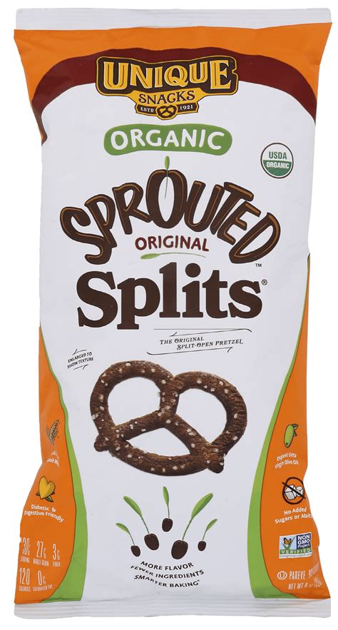 Unique Snacks - Unique Pretzels Sprouted Splits Pretzels, 100% Whole Grain Wheat, 8 Ounce Bags ...
