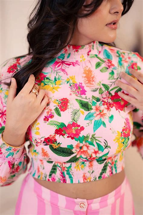 Pink Floral Co-Ord Set | Top & Striped Pants | Pretty Pixie