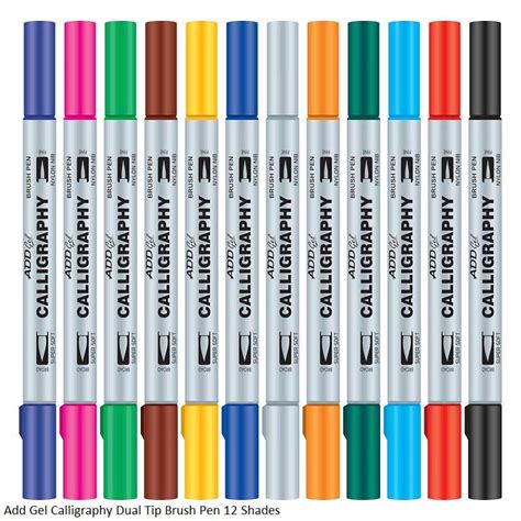 ADD Gel Calligraphy Colouring Pen Twin Tip Brush 12 Pen Set Multicolor ...