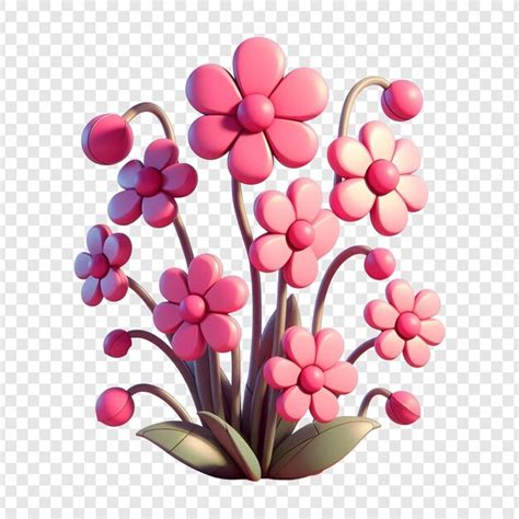 Cartoonish 3d pink flower transparent background | Premium AI-generated PSD