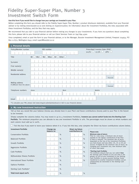 Fillable Online booster co Fidelity Super-Super Plan, Number 3 ...