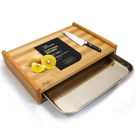 Buy Bmado Bamboo Cutting Board with Stainless Steel Tray – (Medium ...