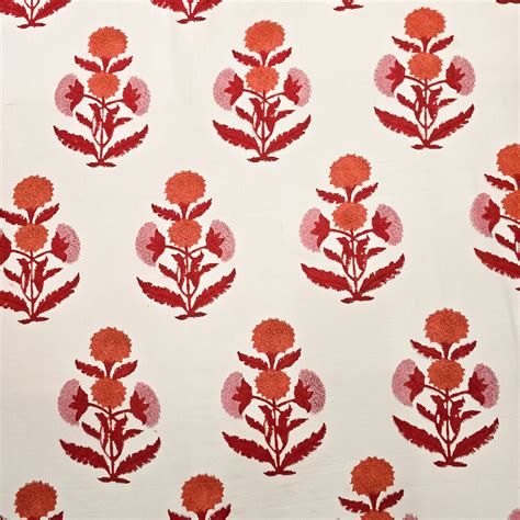 Pure Cotton Jaipuri White With Red Marigold Big Motif Hand Block Print ...