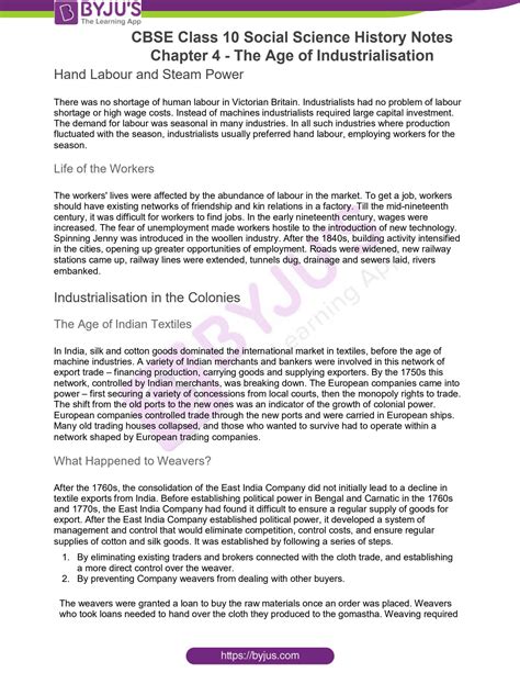 SOLUTION: Cbse class 10 social science history notes chapter 4 the age of industrialisation ...