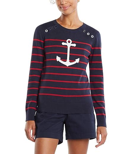 Buy Nautica Women's Voyage Long Sleeve 100% Cotton Striped Crewneck ...