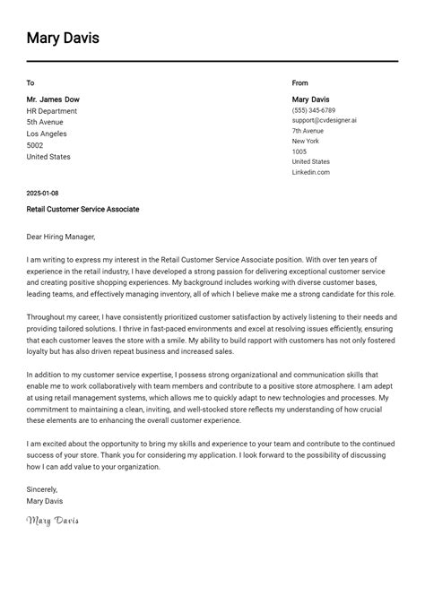 16 Retail Customer Service Associate Cover Letter Examples with Writing Tips for 2026 ...