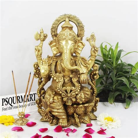 Lord Ganesha Brass Statue Sitting On Lotus India | Ubuy