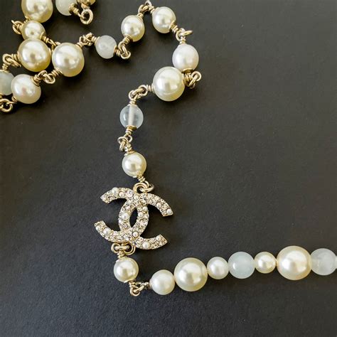 Chanel Faux Pearls CC Long Necklace