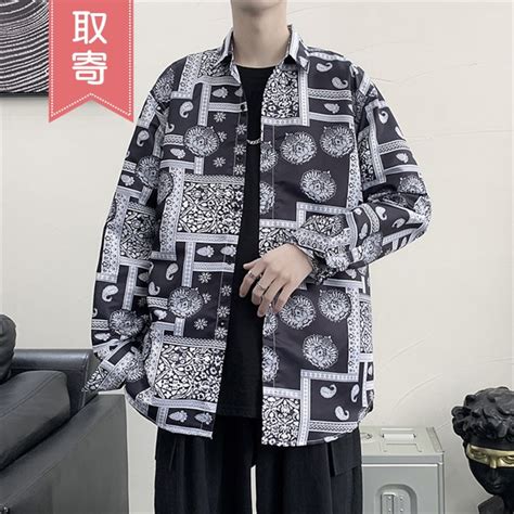 オーバーサイズ 長袖 シャツ ストリート カシューフラワー バンダナ柄 バイカラー 羽織 メンズ ※【取寄：発送目安14-21日営業日 ...