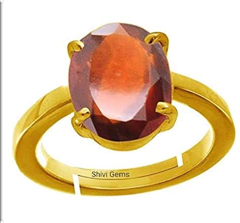 Buy Gomed Hessonite Gemstone Panch Dhatu Gold Coated Adjustable Ring ...