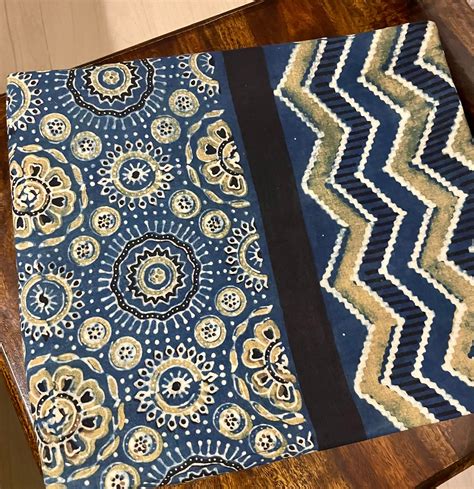 Indigo& Olive hand printed cotton ajrakh kurta material – syutikargha