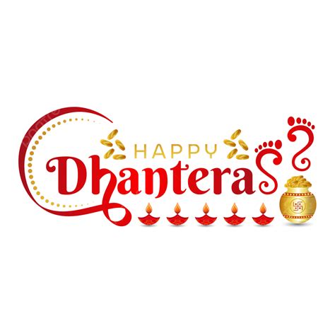 Happy Dhanteras Greeting Text Gold Coin Lakshmi Feet And Diwali Diya ...