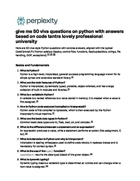 50 Must-Do Python Viva Questions with Answers for LPU - Studocu
