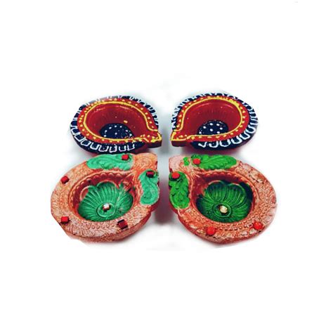 Buy Indiacraft Hand Made Soil Diya Set (Pack of 4) Online at Low Prices ...
