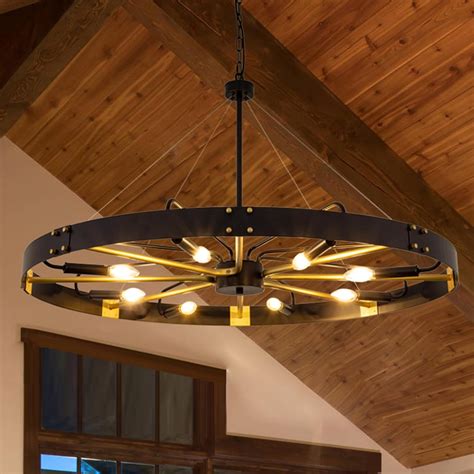 Wellmet Black Gold Wagon Wheel Chandelier, 42" Modern Farmhouse ...