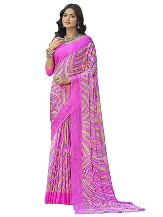 Satrani Women's Knit Pure Chiffon Saree (2924S2548N_Light Pink & Multi2 ...
