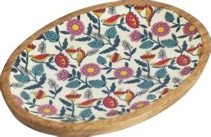chumbak Country Wooden Snack Platter - Floral, Oval - Sizzler Tray ...