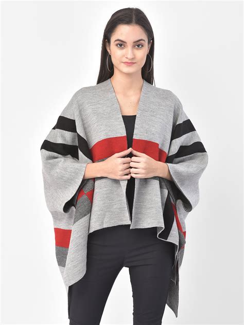 Grey Poncho Patterned Shrug