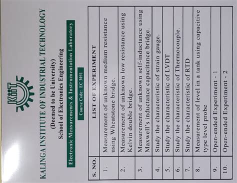 Emi lab - Experiment List - KiiT KALINGA INSTITUTE OF INDUSTRIAL ...