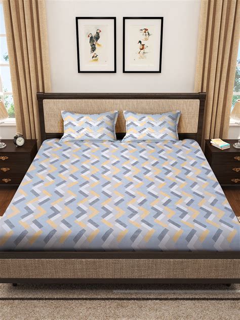 Klotthe Multicolor Geometric 400 TC Pure Cotton Double Bedsheet with 2 ...