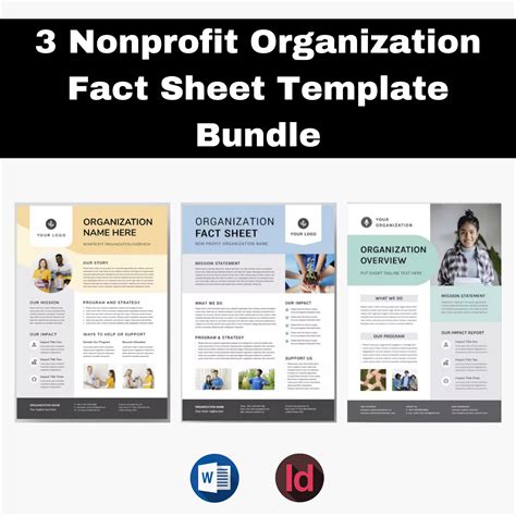 3 Nonprofit Organization Fact Sheet Template Bundle | MS Word & Indesi ...