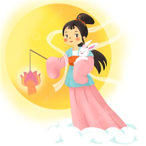 Mid Autumn Festival PNG Image, Chang E Holding A Rabbit And Carrying A ...
