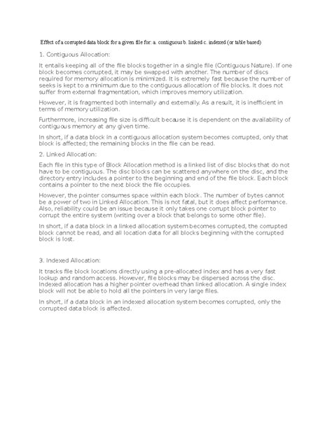Corrupted data block for a given file format - contiguous b. linked c ...