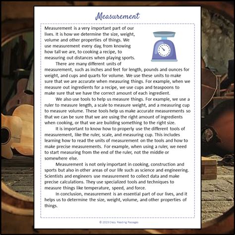 Measurement Reading Comprehension Passage and Questions | Printable PD ...
