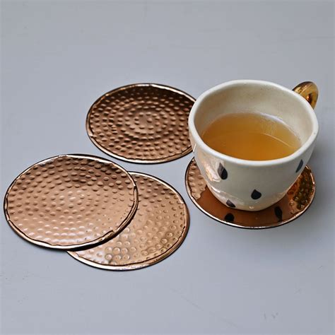 Hammered Round Metal Coasters - Set of 4 – Mora Taara