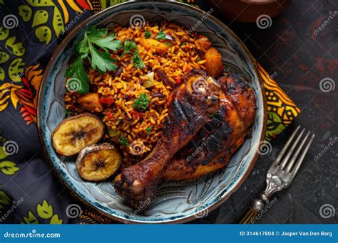 Delicious Grilled Chicken Leg with Jollof Rice, African Cuisine Concept ...