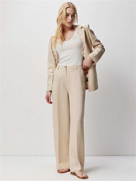 Beige Linen Flared Trouser