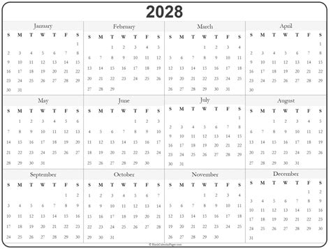 2028 Yearly Calendar Printable Pdf - calendar.weloveprintables.net
